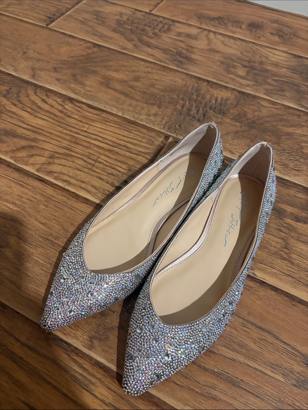 Betsey Johnson Iridescent Crystal Pointed Toe Flats - Silver